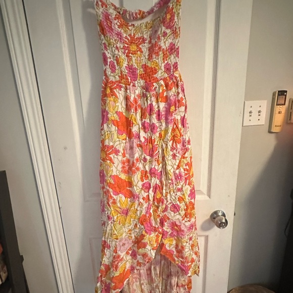 Forever 21 NWT floral maxi ruffle low back strapless dress with slit size M - Picture 7 of 9